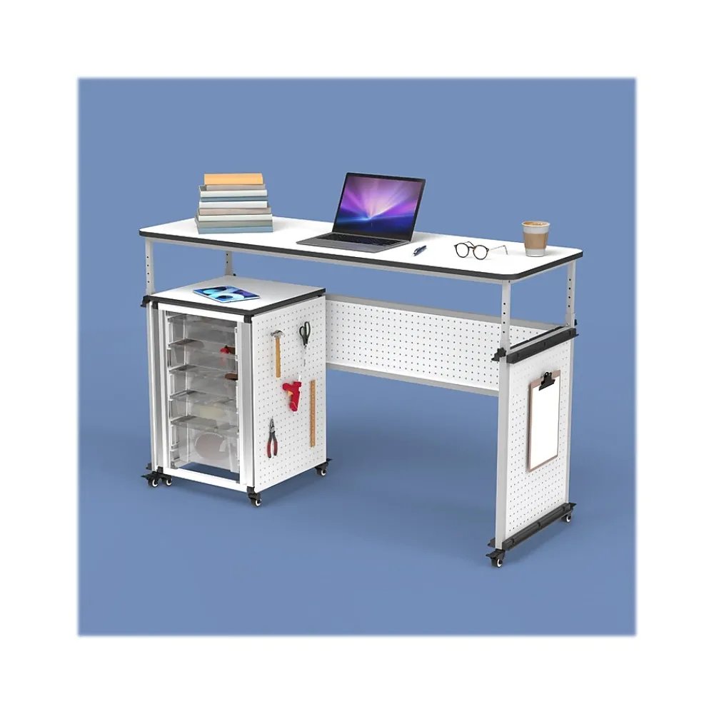 Standing Desks*Luxor 32"-38"H Adjustable Standing Modular Teacher Desk, White/Gray (DTTB002)