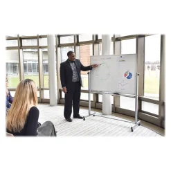 Dry Erase*Luxor Steel Mobile Dry-Erase Whiteboard, Aluminum Frame, 4' x 3' (MB4836WW)