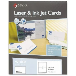 Index Cards*Maco Laser and Ink Jet Post Cards, 2 Up, 6"x4", White, 100/Bx