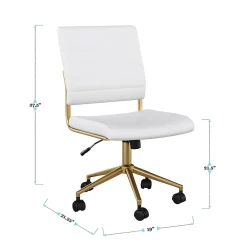 Office Chairs*Martha Stewart Ivy Armless Faux Leather Swivel Office Chair, White/Polished Brass (CH2209211WHGLD)