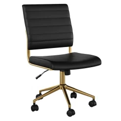 Office Chairs*Martha Stewart Ivy Armless Faux Leather Swivel Office Chair, Black/Polished Brass (CH2209211BKGLD)