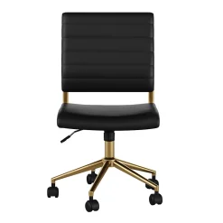 Office Chairs*Martha Stewart Ivy Armless Faux Leather Swivel Office Chair, Black/Polished Brass (CH2209211BKGLD)