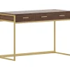 Office Desks*Martha Stewart Ollie 47"W Home Office Desk with 3 Drawers, Walnut/Polished Brass (ZGZP028BRGLD)