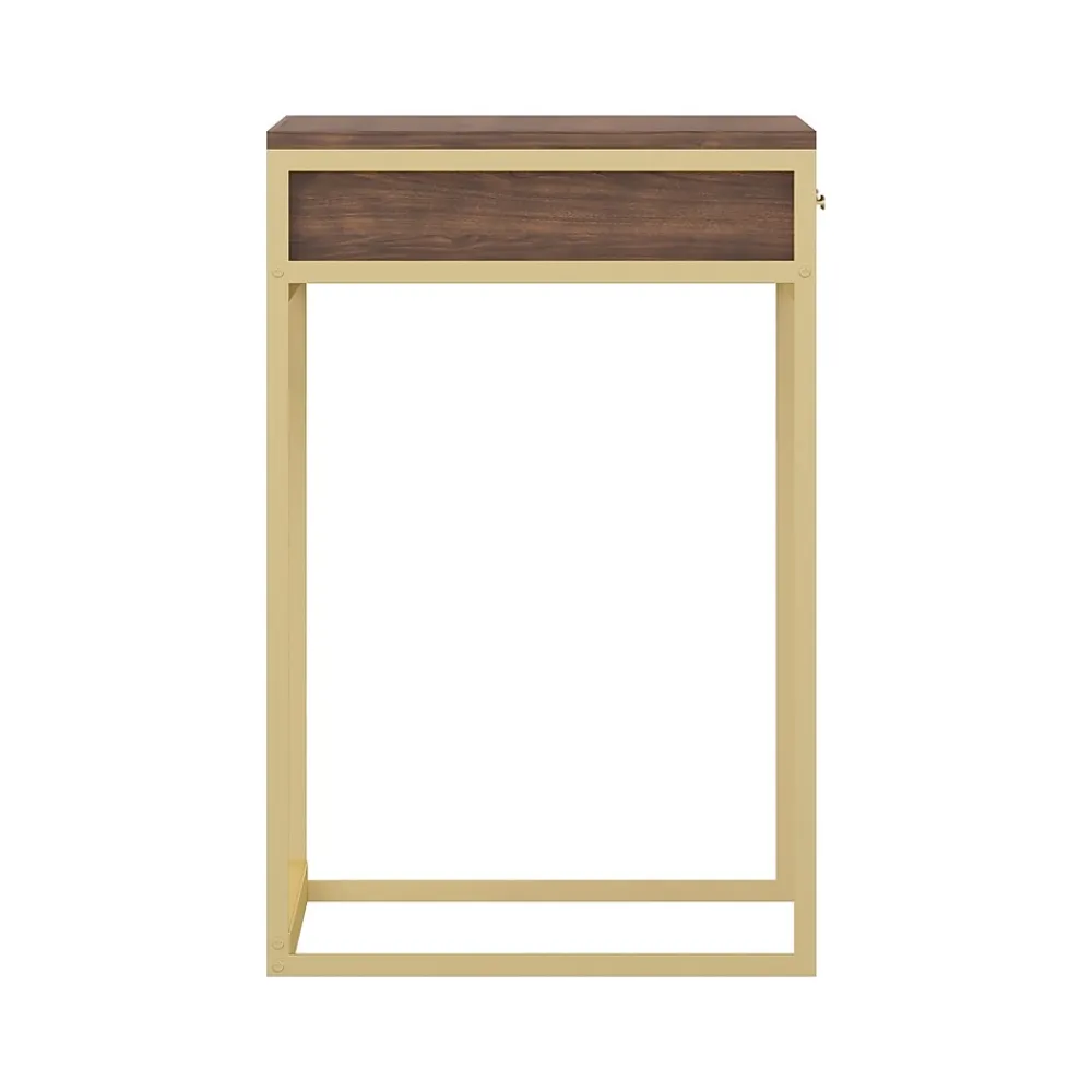 Office Desks*Martha Stewart Ollie 47"W Home Office Desk with 3 Drawers, Walnut/Polished Brass (ZGZP028BRGLD)