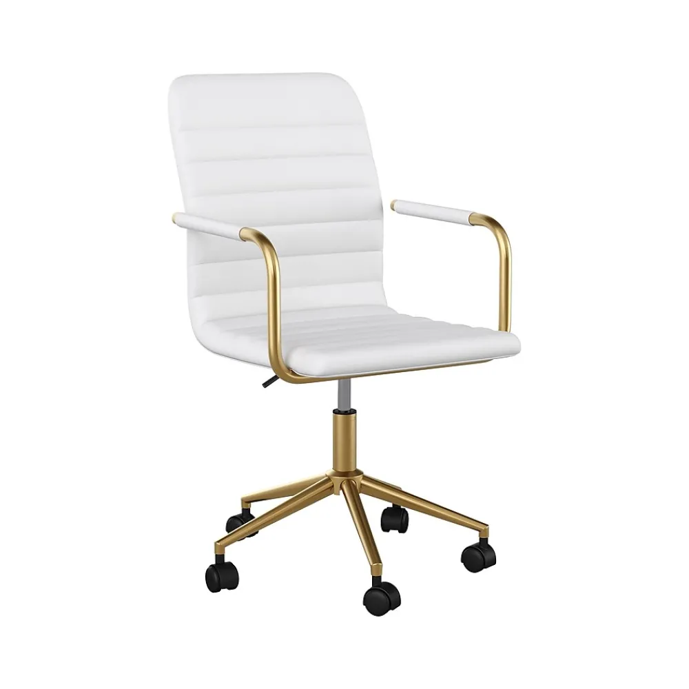 Office Chairs*Martha Stewart Taytum Ergonomic Faux Leather Swivel Office Chair, White (CH142370WHGLD)