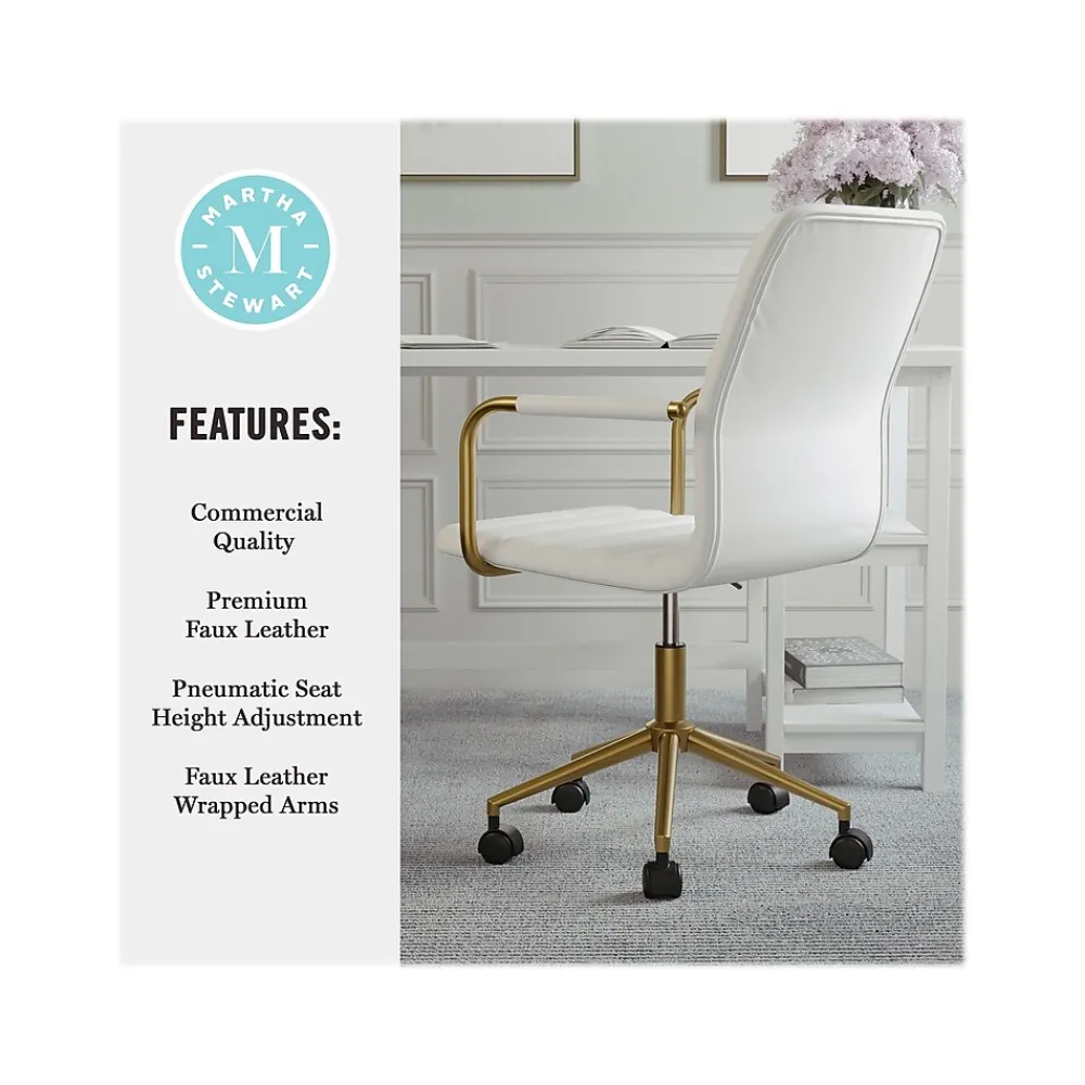 Office Chairs*Martha Stewart Taytum Ergonomic Faux Leather Swivel Office Chair, White (CH142370WHGLD)