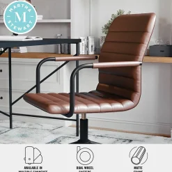 Office Chairs*Martha Stewart Taytum Faux Leather Swivel Office Chair, Saddle Brown/Oil Rubbed Bronze (CH142370BRBK)
