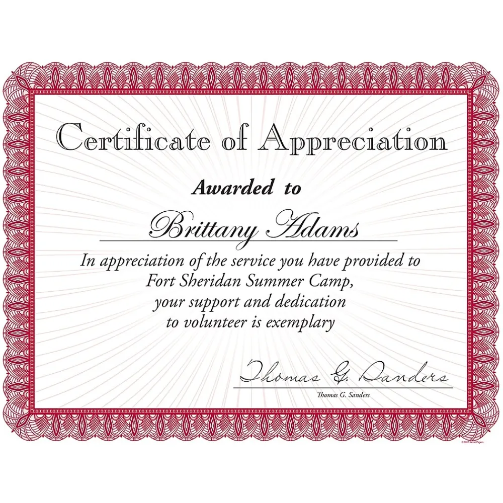 Awards & Certificates*Masterpiece Studios Certificates, 8.5" x 11", Red/White, 100/Pack (961034S)