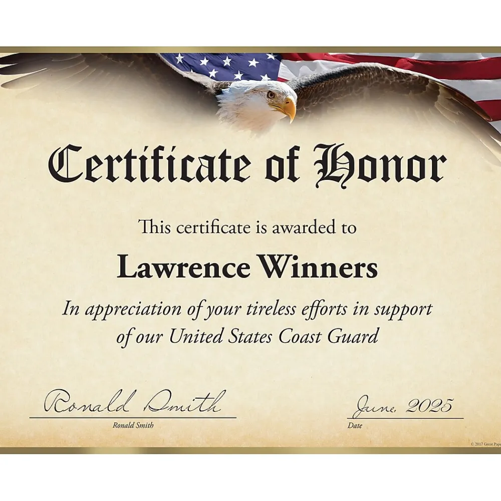 Awards & Certificates*Masterpiece Studios Great Papers!® Flying Eagle with Gold Foil Certificate, 8.5"H x 11"W, 15 count (2017042)