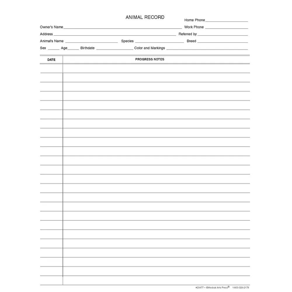 Medical Forms*Medical Arts Press Medical Arts Press® Wide Ruled Veterinary Animal Record Progress Notes, 250/Pack (20477)