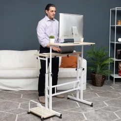 Standing Desks*Mind Reader Woodland Collection 21"W Manual Adjustable Standing Desk, White (SDROLLXL-WHT)