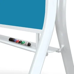 Dry Erase*MooreCo Visionary Curve Glass Mobile Dry-Erase Whiteboard, Metal Frame, 4' x 3' (74957-BLUE)