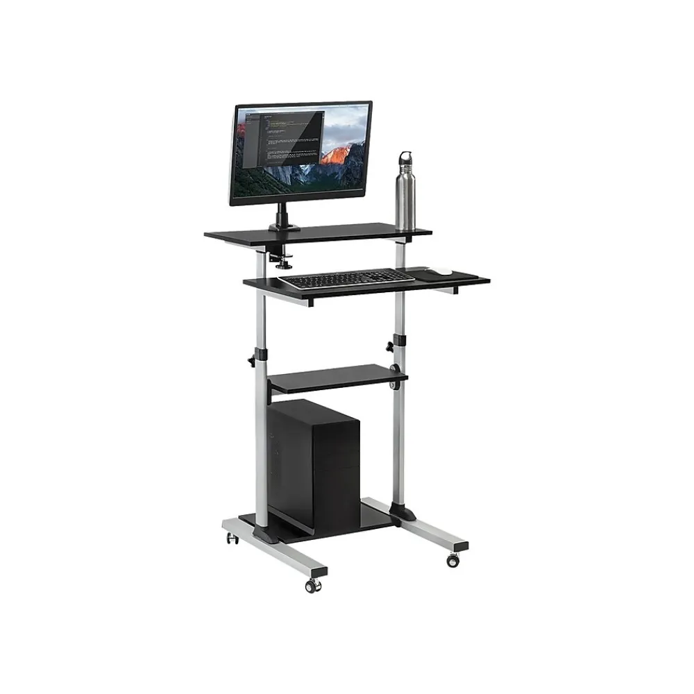 Standing Desks*Mount-It! 27.5" W Mobile Height Adjustable Desk, Silver, Plastic/Steel (MI-7940)