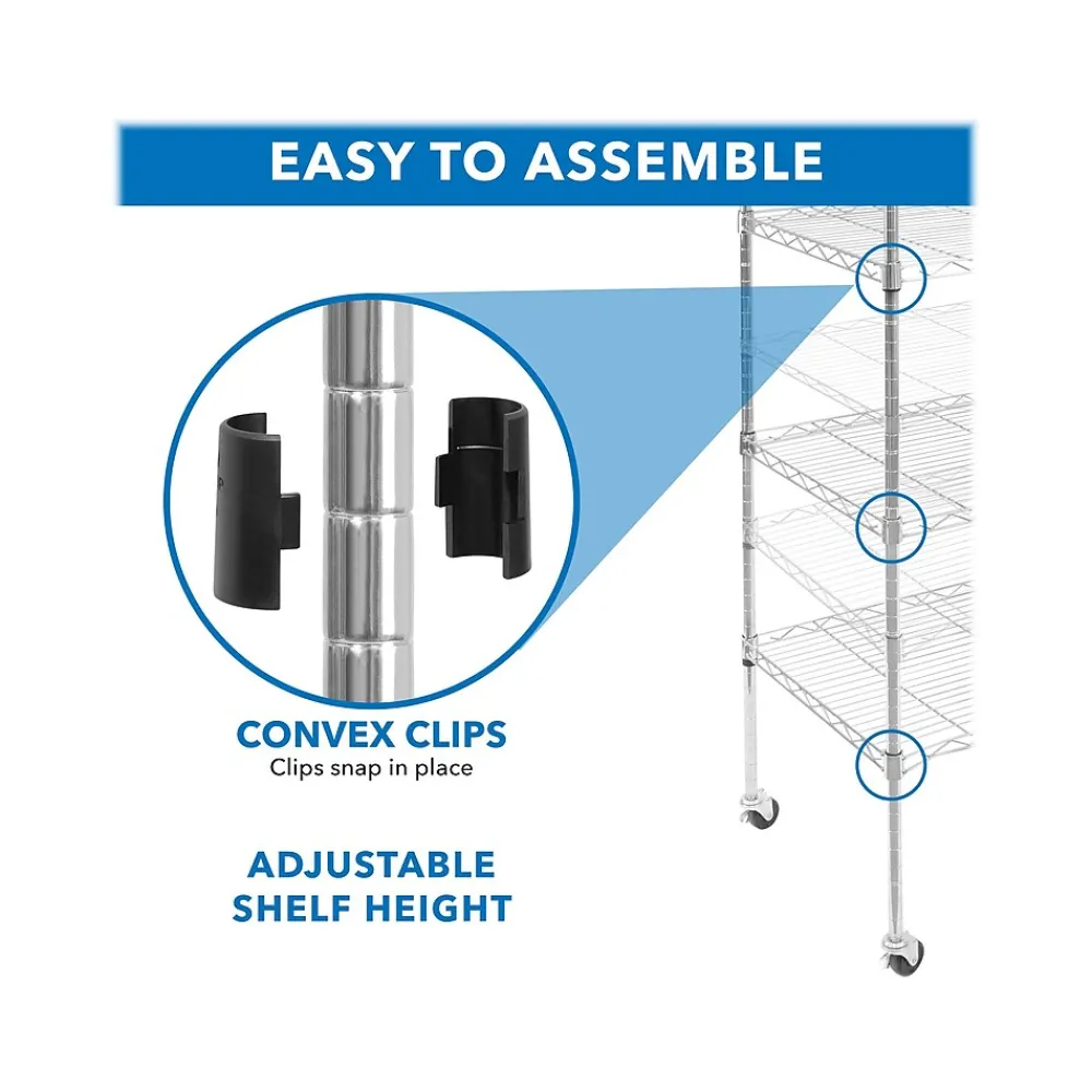 Shelving*Mount-It! 5-Tier Metal Shelving Unit with Wheels, 24", Silver (MI-7862)