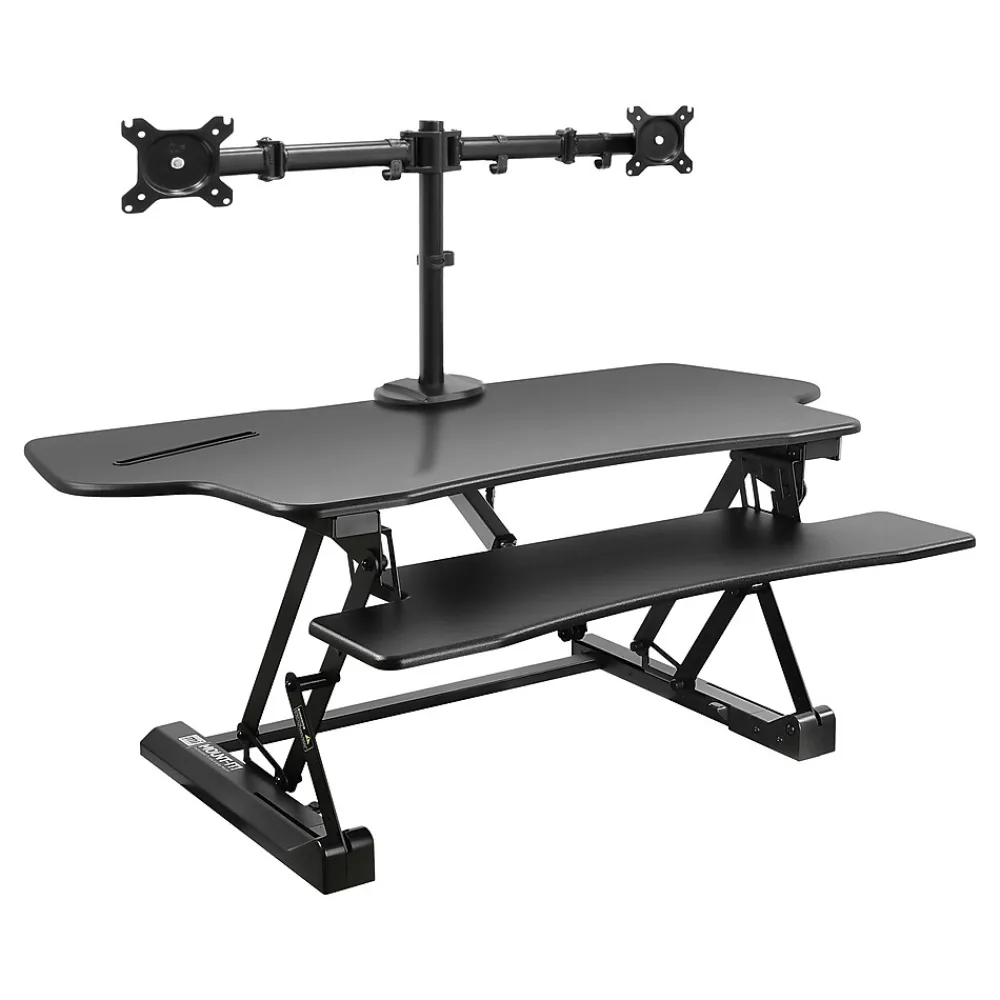 Standing Desks*Mount-It! 47"W Electric Adjustable Standing Desk Converter with Dual Monitor Mount and USB Charging Port, Black (MI-8054)
