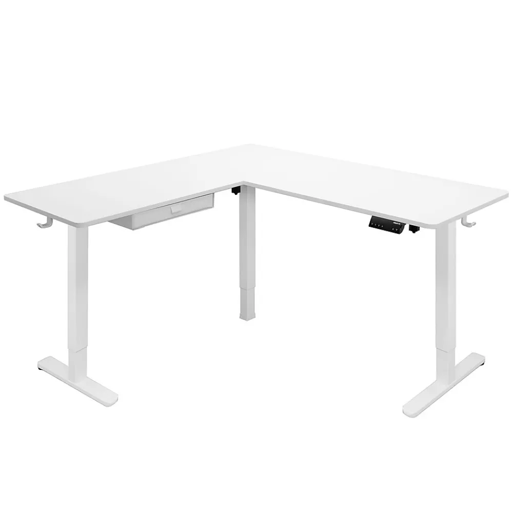 Standing Desks*Mount-It! 63"W Electric L-Shaped Corner Adjustable Standing Desk, White/White (MI-15011)