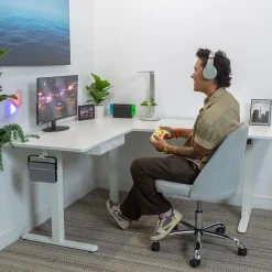 Standing Desks*Mount-It! 63"W Electric L-Shaped Corner Adjustable Standing Desk, White/White (MI-15011)