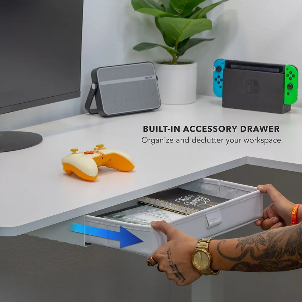 Standing Desks*Mount-It! 63"W Electric L-Shaped Corner Adjustable Standing Desk, White/White (MI-15011)