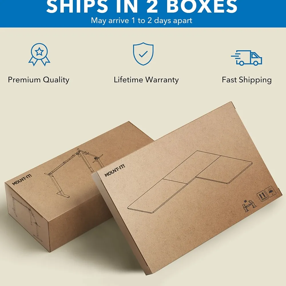 Standing Desks*Mount-It! 63"W Electric L-Shaped Corner Adjustable Standing Desk, White/White (MI-15011)