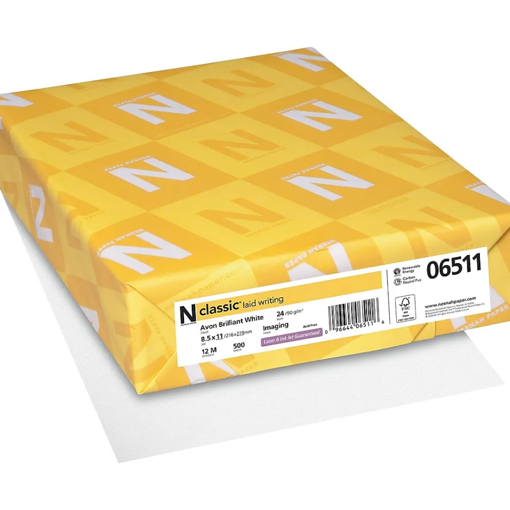 Resume Paper*Neenah Paper Classic 8.5" x 11" Business Paper, 24 lbs., Avon Brilliant White with Laid Finish, 500 Sheets/Ream (06511)
