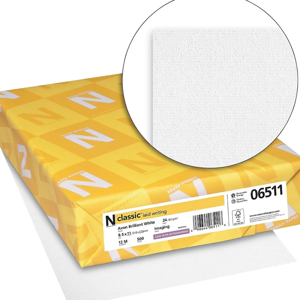 Resume Paper*Neenah Paper Classic 8.5" x 11" Business Paper, 24 lbs., Avon Brilliant White with Laid Finish, 500 Sheets/Ream (06511)