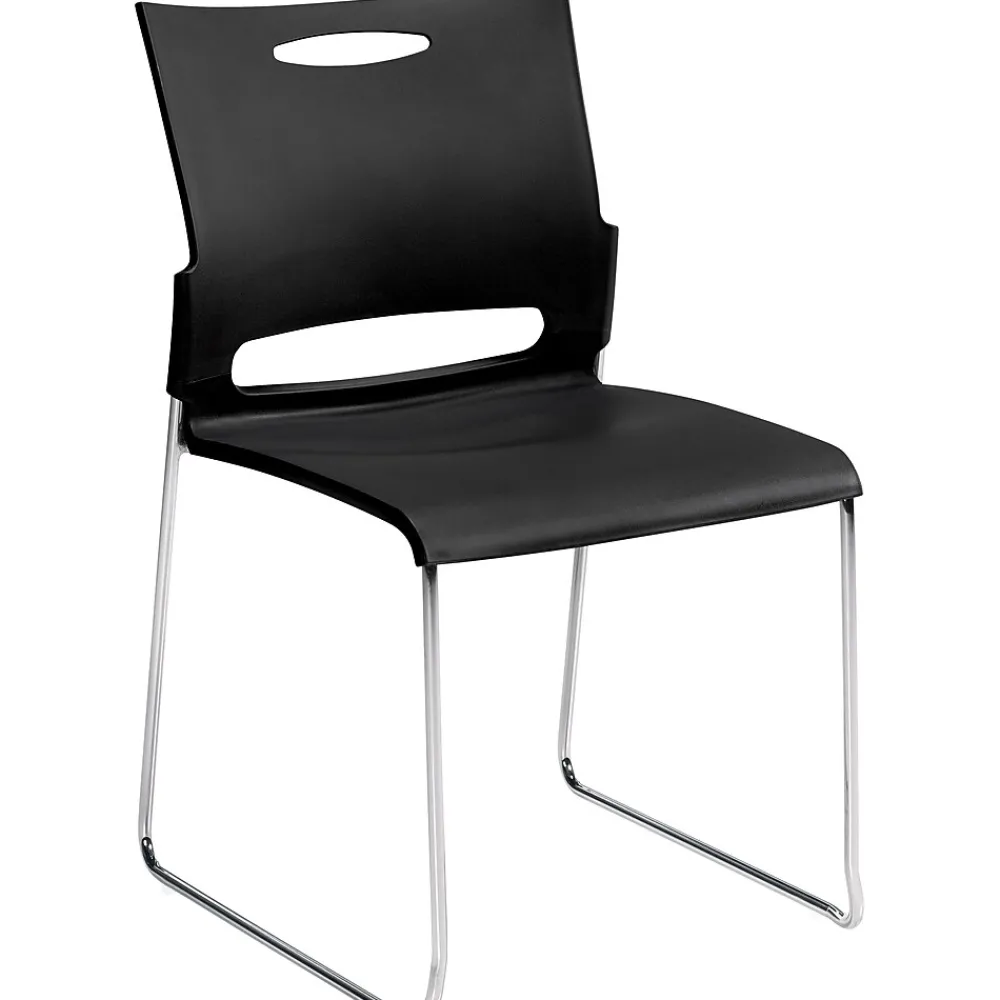 Folding & Stacking*Offices to go Plastic Armless Stacking Chair, Black/Chrome, 4/Pk (TDOTG11310B)