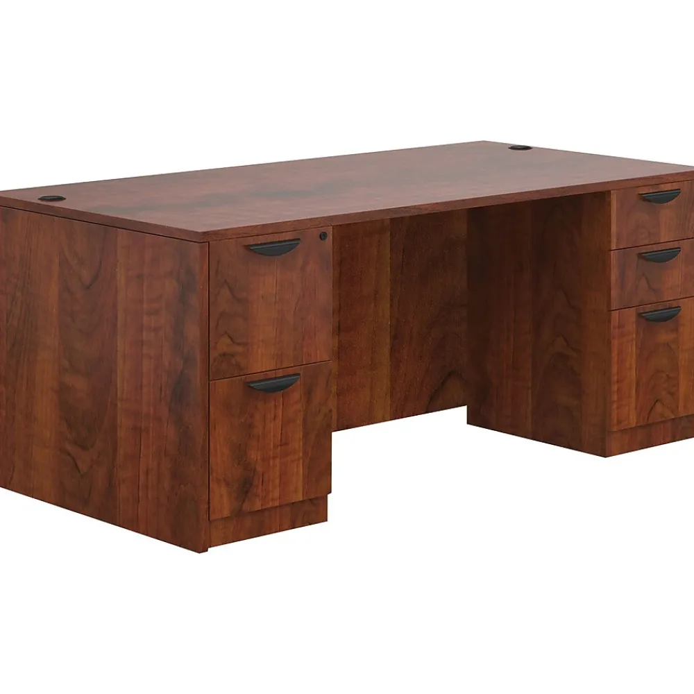 Office Desks*Offices to go Superior Laminate Double Pedestal Desk, Box/File, American Dark Cherry, 29.5"x71"x36"