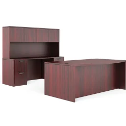 Office Desks*Global Offices to Go Superior Laminate Bundle 9, American Mahogany Laminate, 71"W x 113"L x 65.5"H/29.5"H