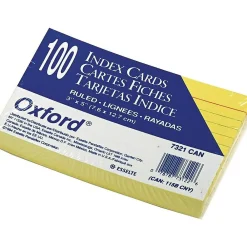Index Cards*Oxford Ruled 3" x 5" Index Cards, Lined, Canary, 100/Pack (OXF 7321 CAN)