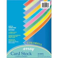 Card Stock*Pacon Array Card Stock, 65 lbs., 8.5" x 11", Assorted Colors, 50 Sheets/Pack, 3 Packs (PAC101168-3)