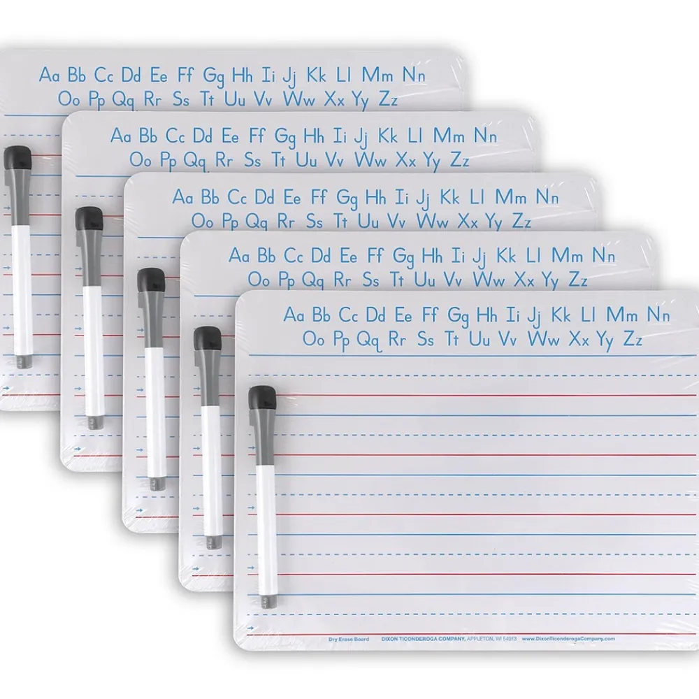 Dry Erase*Pacon ® Handwriting Whiteboard Dry Erase Set, 2-Sided, Ruled/Plain, with Marker/Eraser, 9" x 12", 5 Sets (PACAC9877C1-5)