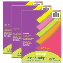 Classroom Paper*Pacon Hyper Computer Paper, 8.5" x 11", 5 Assorted Colors, 100 Sheets/Pack, 3 Packs (PAC101155-3)