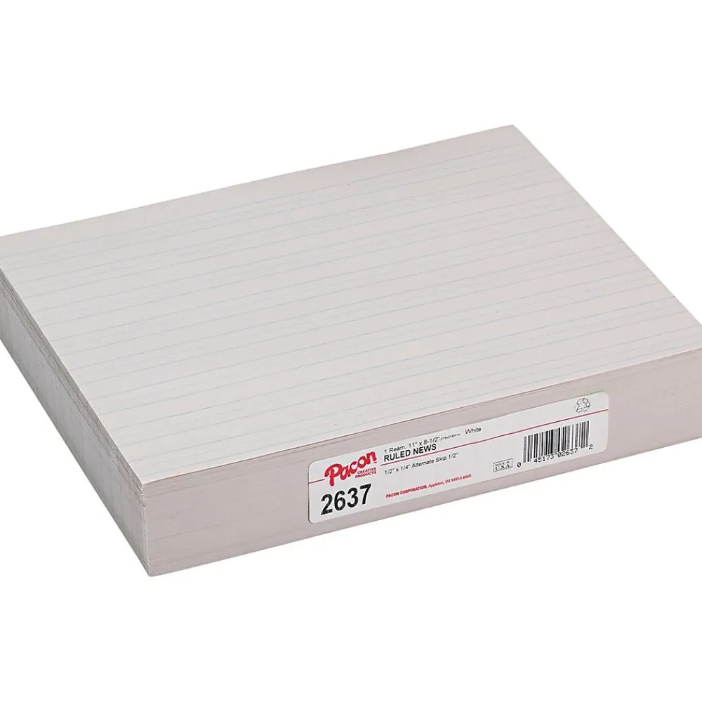 Classroom Paper*Pacon Newsprint Practice Paper W/Skip Space, 8-1/2" x 11", 1/2" Long Way Ruled, White, 500 Sheets/Pk
