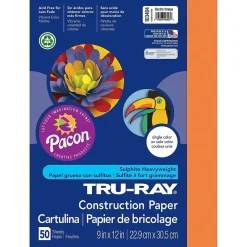 Construction Paper*Pacon Tru-Ray 9" x 12" Construction Paper, Electric Orange, 50 Sheets/Pack, 6/Pack (PAC103404)