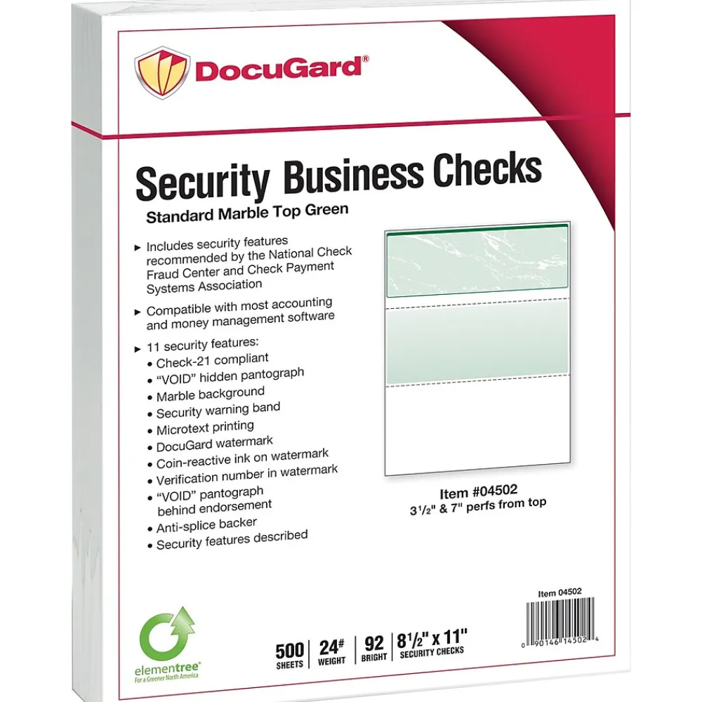 Security & Carbon*Paris DocuGard Standard 8.5" x 11" Business Security Check On Top, 24 lbs., Green, 500 Sheets/Ream, 2500/Carton (04502P)