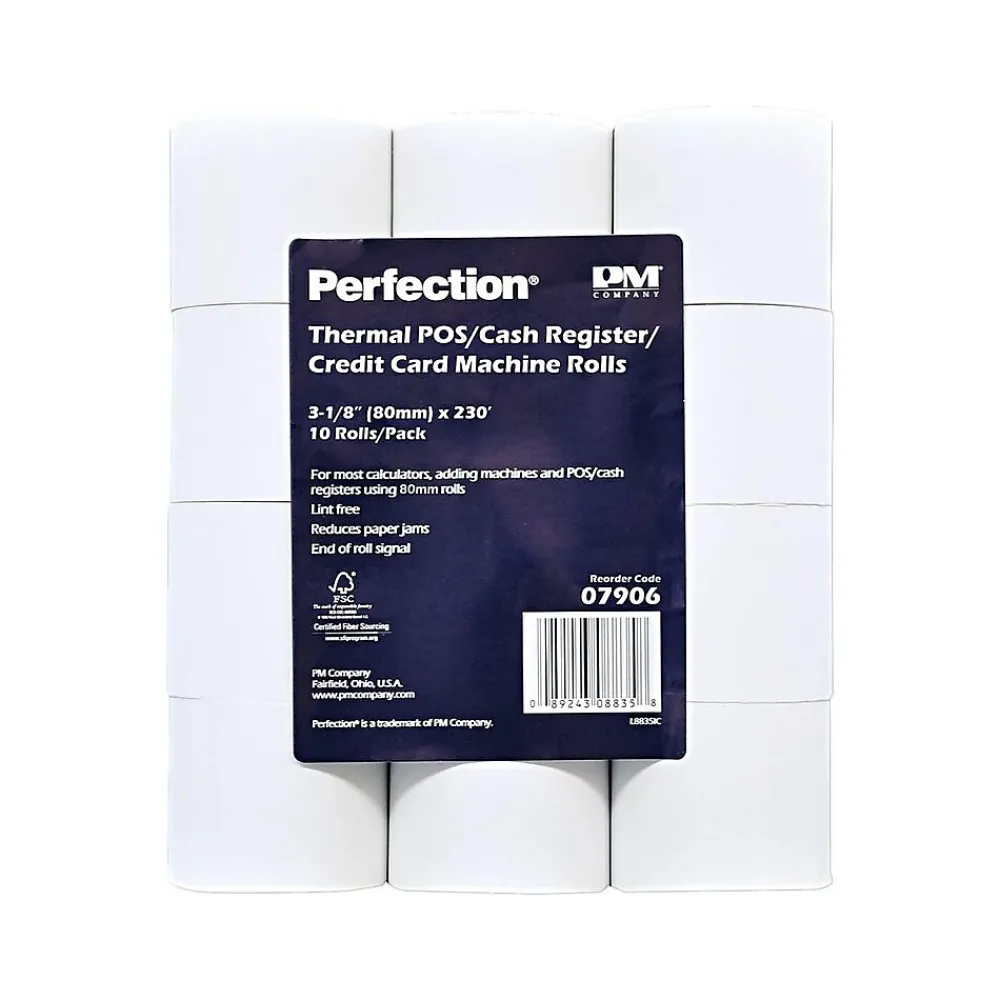 Pos Paper*PM Company Perfection Thermal Cash Register Paper Rolls, 3 1/8" x 230', 10 Rolls/Pack (PMC07906)