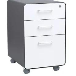 File Cabinets*Poppin Stow 3-Drawer File Cabinet, Rolling Cabinet with Casters, Letter/Legal, Charcoal/White, 20"D (103698)