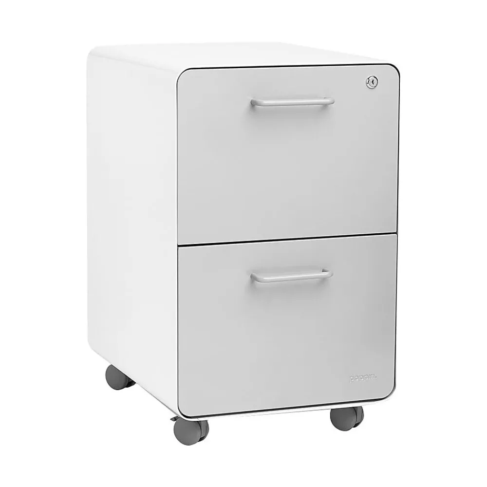 File Cabinets*Poppin Stow 2-Drawer Mobile Vertical File Cabinet, Letter/Legal Size, Lockable, 25"H x 15.75"W x 20"D, White and Gray (102257)
