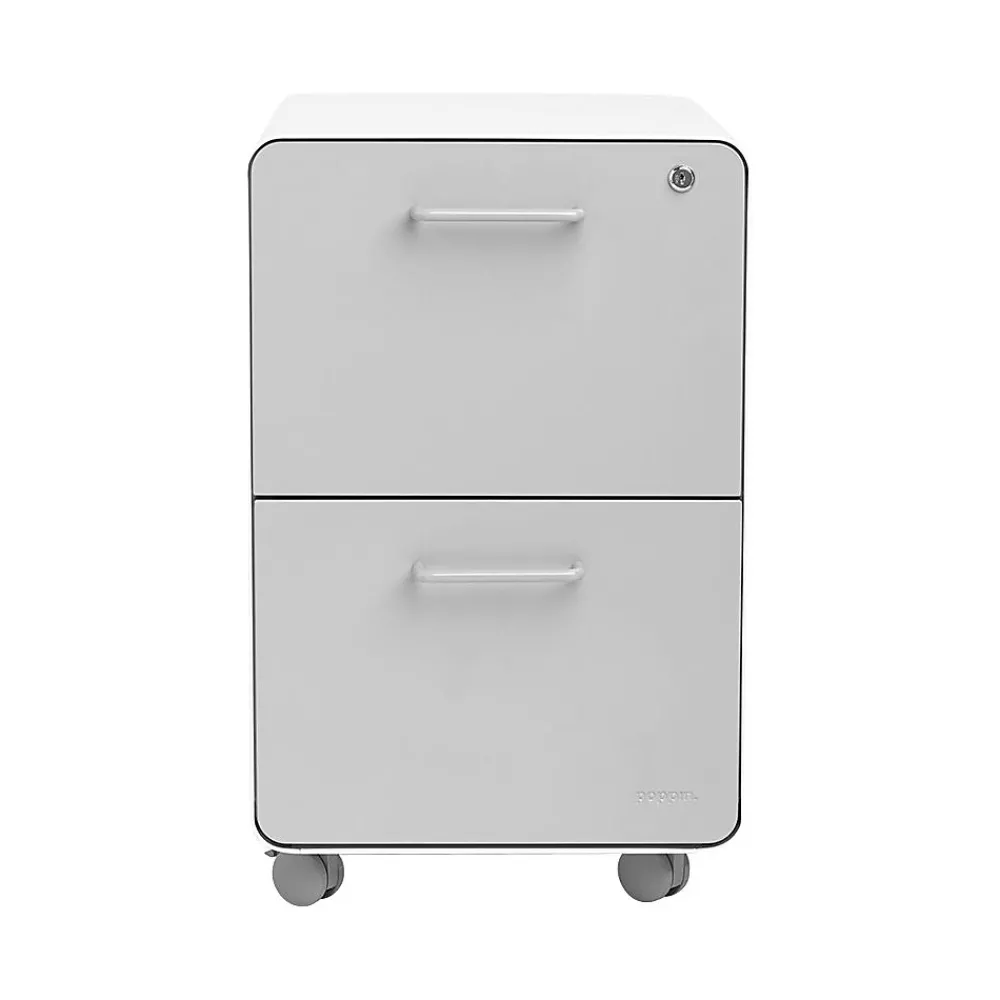 File Cabinets*Poppin Stow 2-Drawer Mobile Vertical File Cabinet, Letter/Legal Size, Lockable, 25"H x 15.75"W x 20"D, White and Gray (102257)