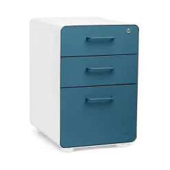 File Cabinets*Poppin Stow 3-Drawer Vertical Locking File Cabinet, White & Slate Blue, 16" (105944)