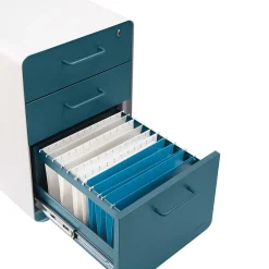 File Cabinets*Poppin Stow 3-Drawer Vertical Locking File Cabinet, White & Slate Blue, 16