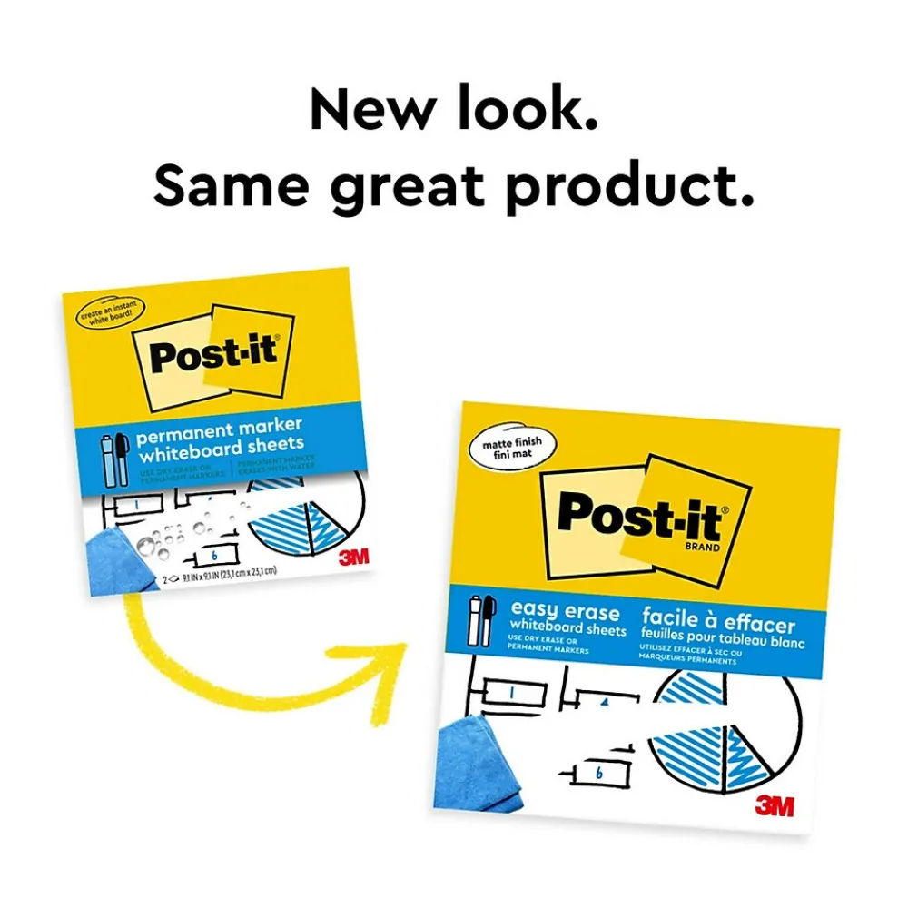 Dry Erase*Post-it Easy Erase Plastic Adhesive Dry-Erase Whiteboard, 9.1" x 9.1", 2/Pack (FWS-Sheets-2PK)