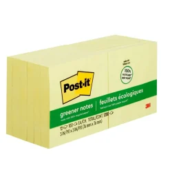 Post-It Notes*Post-it Greener Recycled Notes, 3" x 3", Canary Collection, 100 Sheet/Pad, 12 Pads/Pack (654-RP-YW)