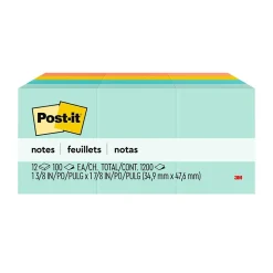 Post-It Notes*Post-it Notes, 1 3/8" x 1 7/8", Collection, 100 Sheet/Pad, 12 Pads/Pack (653AST) Beachside Café