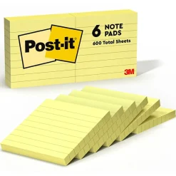 Sticky Notes*Post-it Notes, 3" x 3", Canary Collection, Lined, 100 Sheet/Pad, 6 Pads/Pack (630-6PK) Canary Yellow