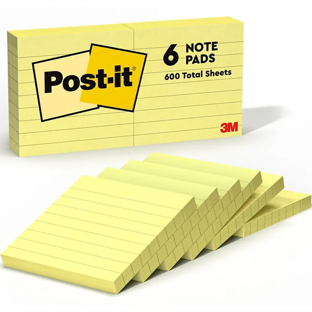 Sticky Notes*Post-it Notes, 3" x 3", Canary Collection, Lined, 100 Sheet/Pad, 6 Pads/Pack (630-6PK) Canary Yellow