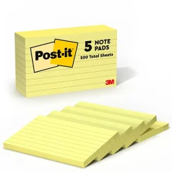 Post-It Notes*Post-it Notes, 3" x 5", Canary Collection, Lined, 100 Sheet/Pad, 5 Pads/Pack (635-5PK)