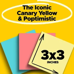 Post-It Notes*Post-it Notes, 3" x 3", Canary Collection, 100 Sheet/Pad, 18 Pads/Pack (654144B) Canary Yellow/Poptimistic Collection