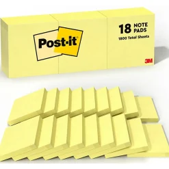Post-It Notes*Post-it Notes, 3" x 3", Canary Collection, 100 Sheet/Pad, 18 Pads/Pack (654-14+4YW) Canary Yellow