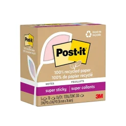 Post-It Notes*Post-it Recycled Super Sticky Notes, 3" x 3", Collection, 70 Sheet/Pad, 5 Pads/Pack (654R-5SSNRP) Wanderlust Pastels